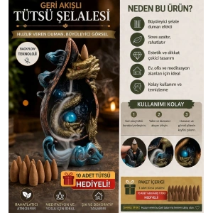 Lüks Altın Ejderha Tasarımlı Şelale Tütsülük – Geri Akışlı Duman Efekti + 10 Adet Tütsü Hediyeli