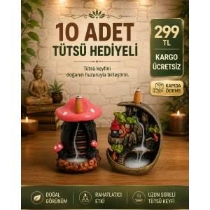 Tedisanat Mini Ay Mini Mantar Geri Akış Şelale Tütsülük Buhurdanlık 10 Adet Tütsü Hediyeli