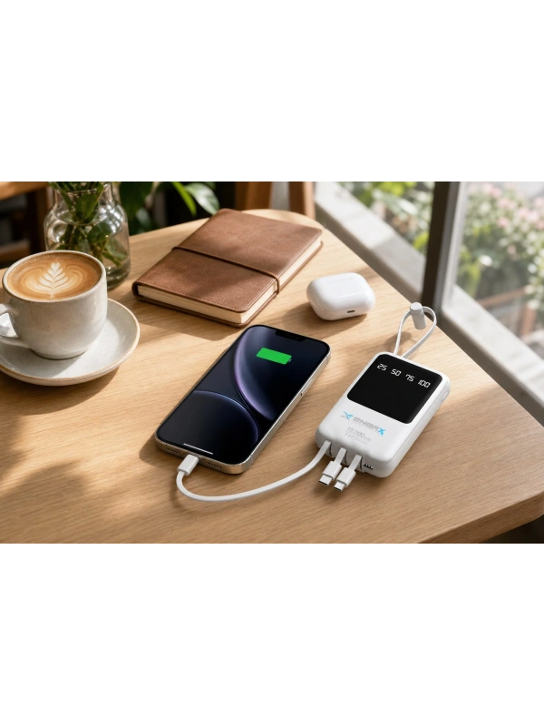 eNeRX ENR-P10DC 10.000 mAh 2.1A Dahili Kablolu Powerbank – Beyaz