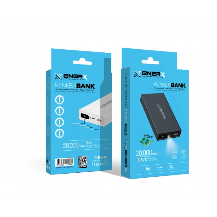Enerx ENR-P20188DT 20.000 mAh 22.5 Watt Dijital Göstergeli Powerbank Siyah