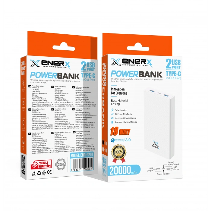 Enerx P20T 20000 mAh 22.5 Watt Powerbank Siyah