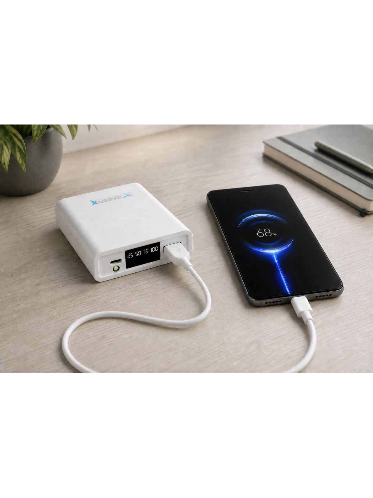 eNeRX ENR-P1025DC 10.000 mAh 2.1A LED Göstergeli Powerbank – Beyaz