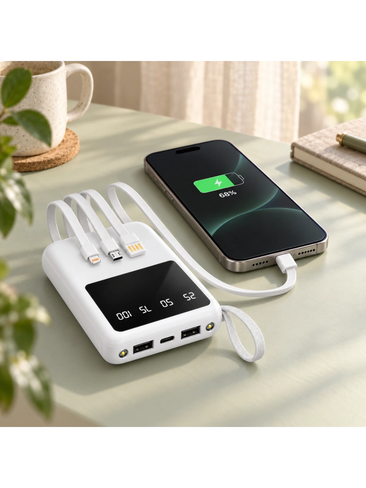 eNeRX ENR-P10DC 10.000 mAh 2.1A Dahili Kablolu Powerbank – Siyah