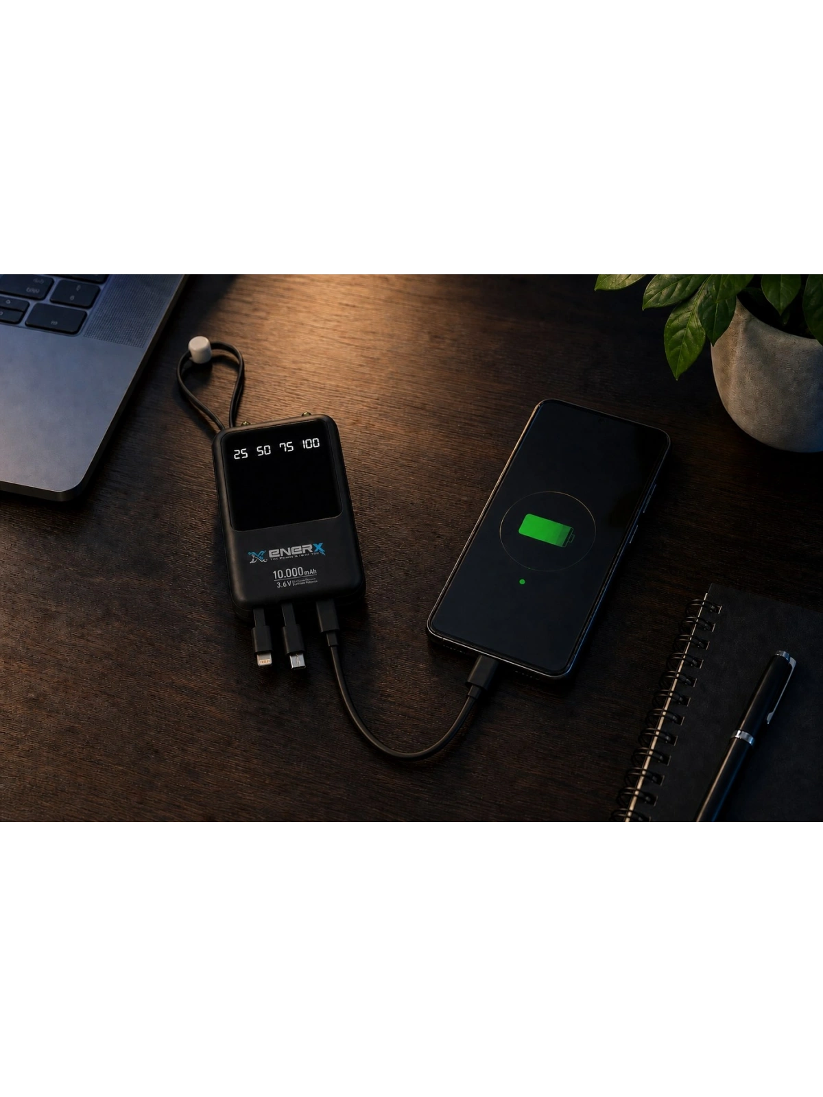 eNeRX ENR-P10DC 10.000 mAh 2.1A Dahili Kablolu Powerbank – Siyah