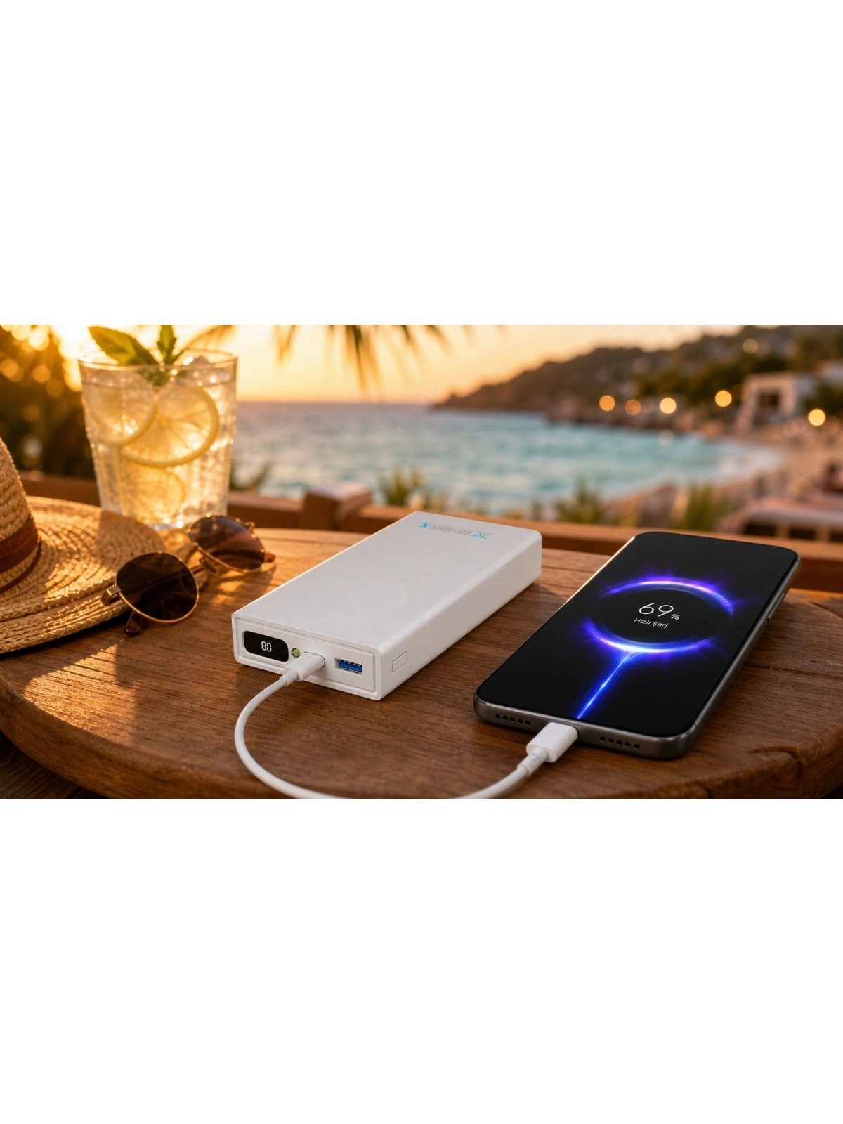 eNeRX ENR-P20188DT 20.000 mAh 22.5Watt Hızlı Şarj Dijital Göstergeli Powerbank – Beyaz
