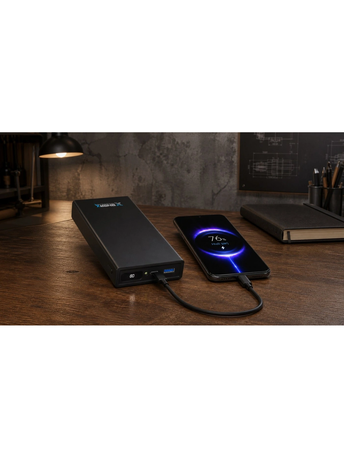 eNeRX ENR-P20188DT 20.000 mAh 22.5Watt Hızlı Şarj Dijital Göstergeli Powerbank – Beyaz
