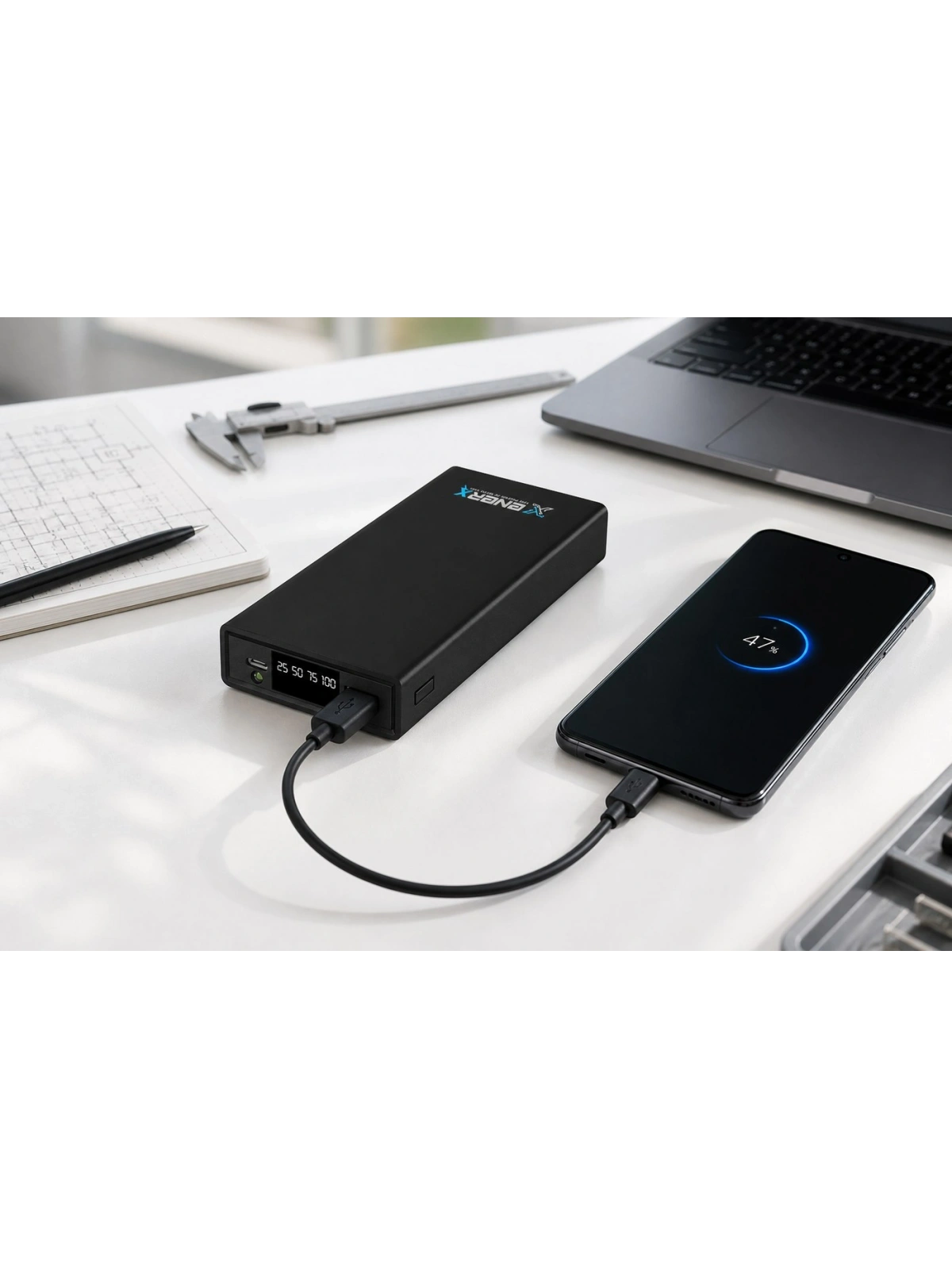eNeRX ENR-P2025DC 20.000 mAh 2.1A LED Göstergeli Powerbank – Beyaz