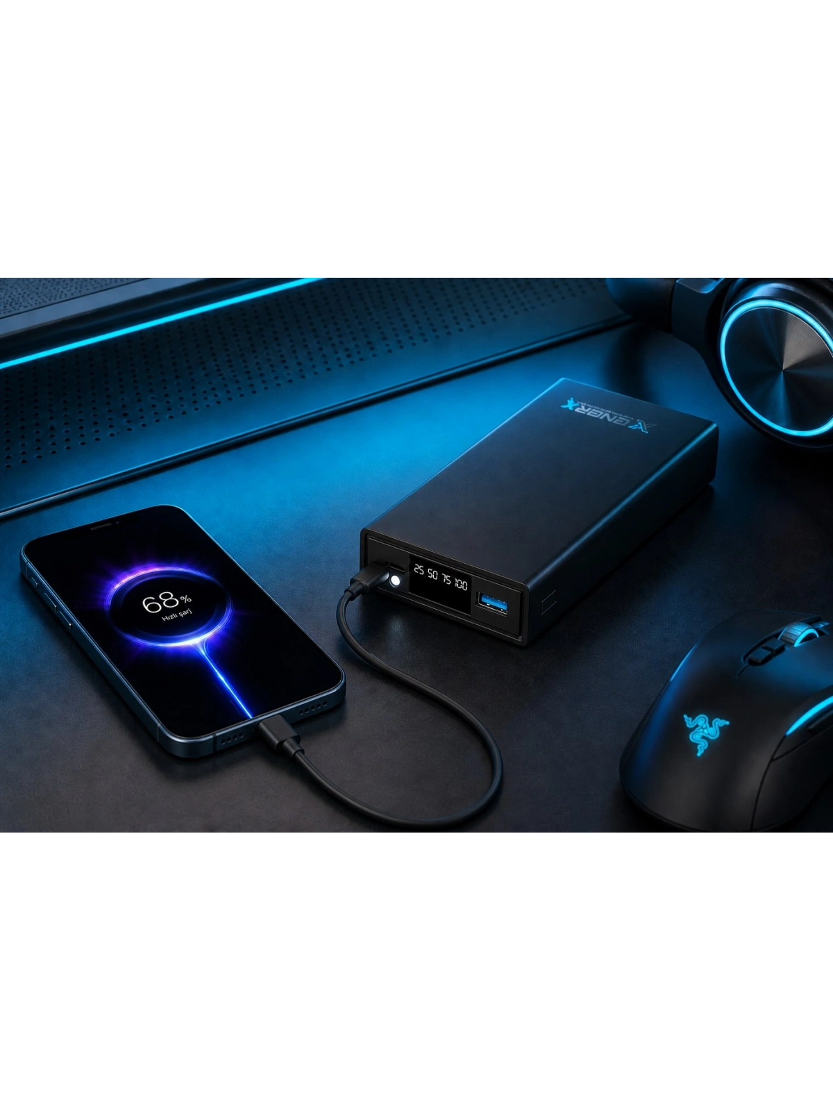 eNeRX ENR-P2025DT 20.000 mAh 22.5Watt Hızlı Şarj LED Göstergeli Powerbank – Beyaz