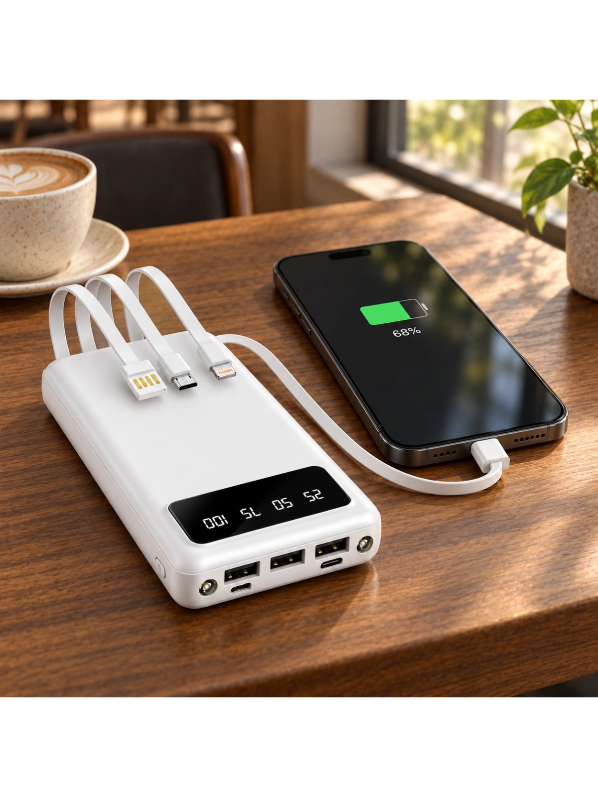 eNeRX ENR-P20DC 20.000 mAh 2.1A Dahili Kablolu Powerbank – Beyaz