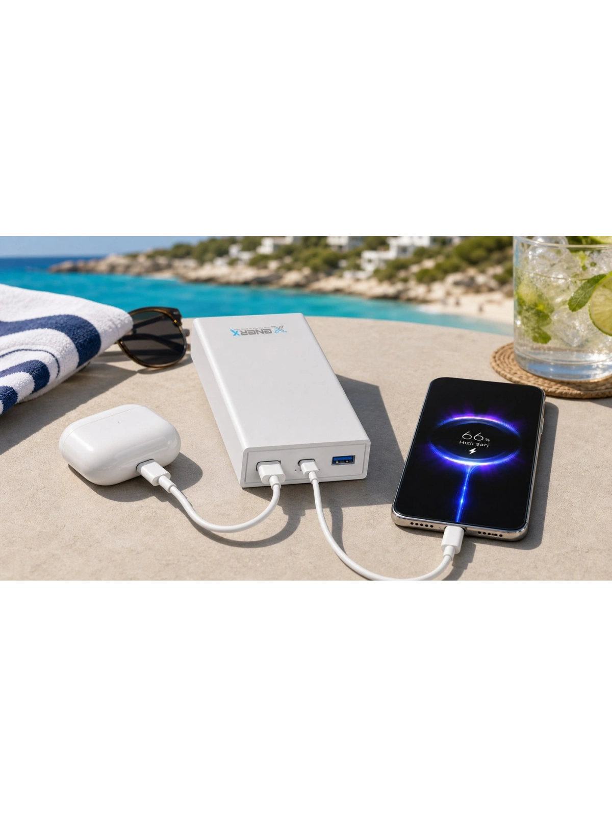 eNeRX ENR-P20T 20.000 mAh 22.5Watt Hızlı Şarj Powerbank – Beyaz