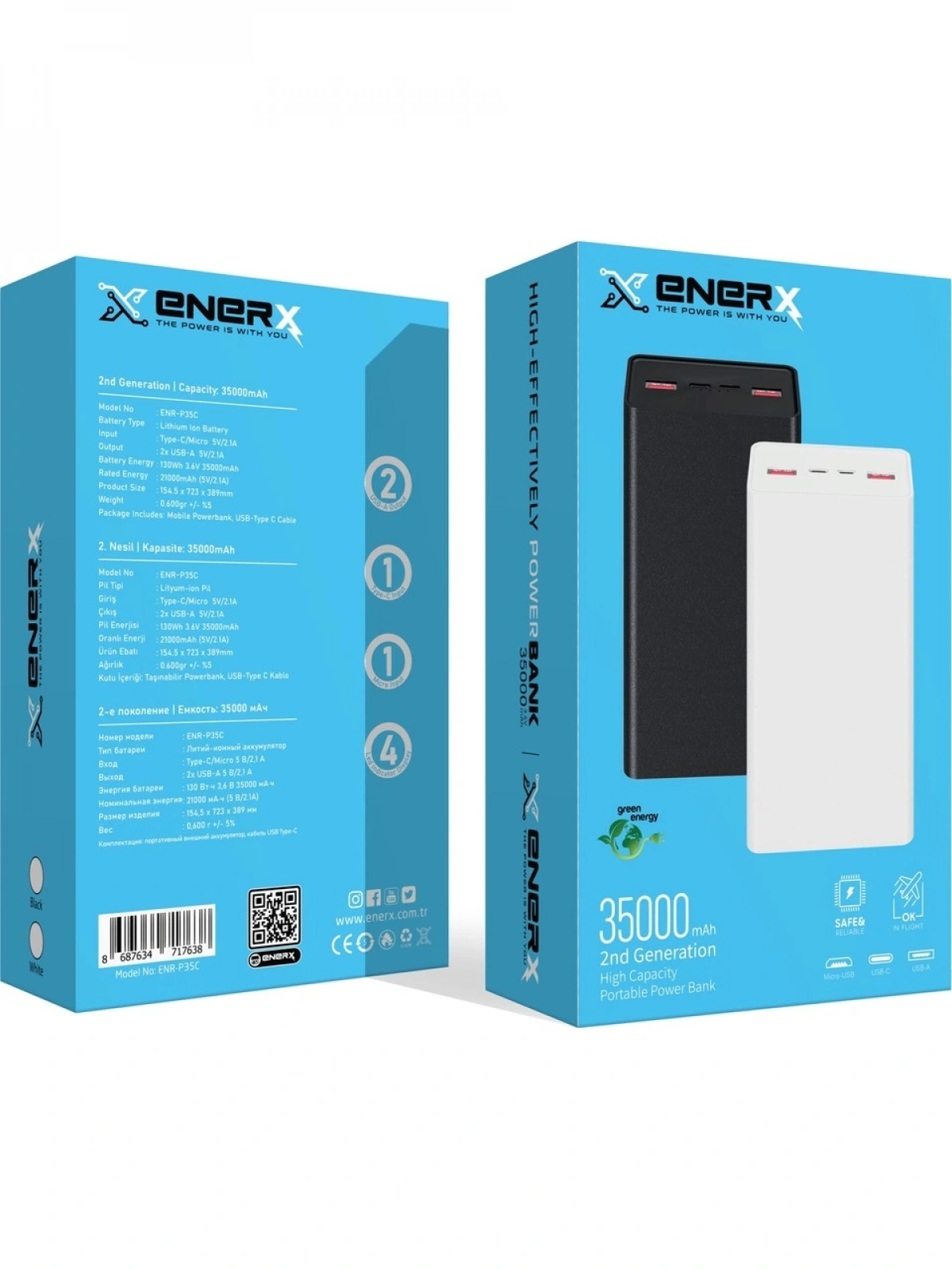 eNeRX ENR-P35C 35.000 mAh 2.1A Powerbank – Siyah