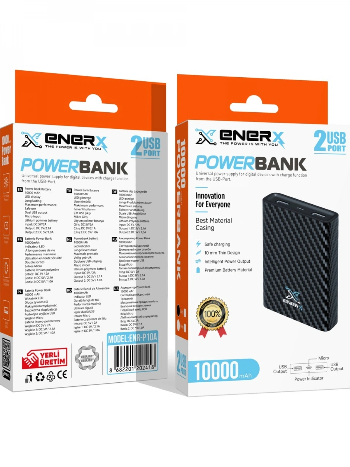 eNeRX ENR-P10A 10.000 mAh 1A Powerbank – Siyah