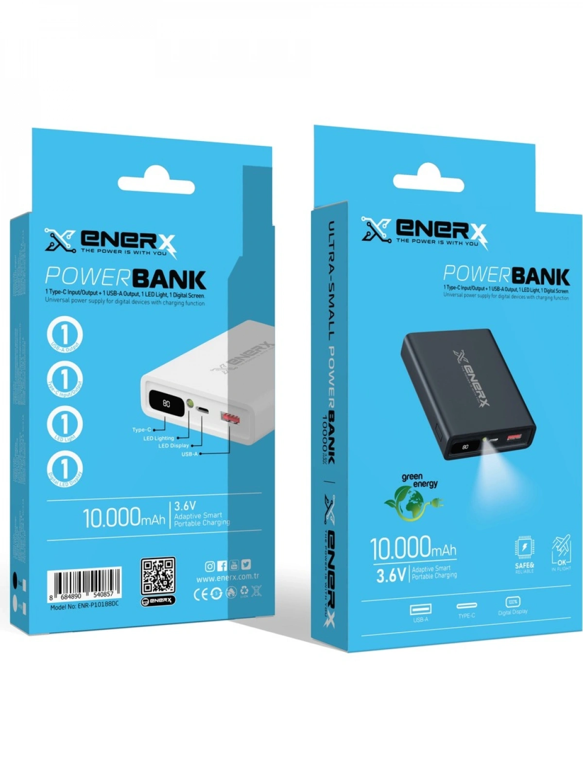 eNeRX ENR-P10188DC 10.000 mAh 2.1A Dijital Göstergeli Powerbank – Siyah