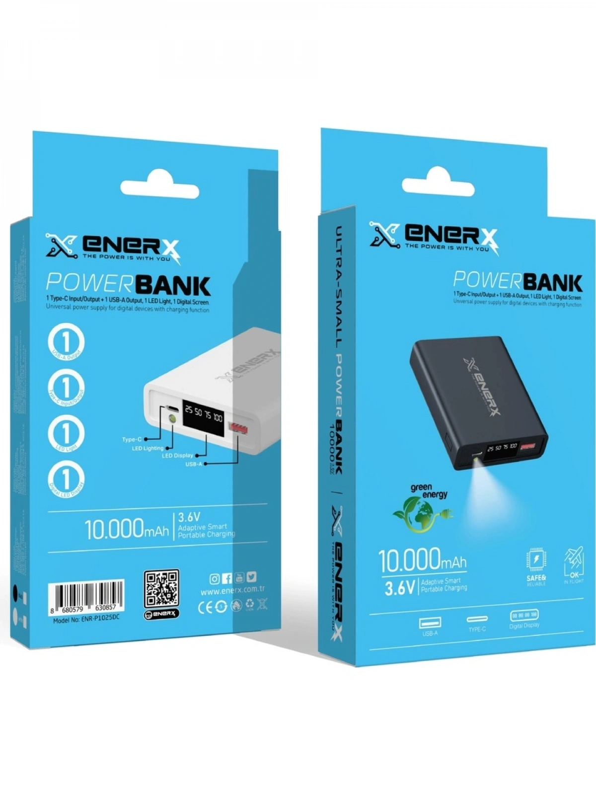eNeRX ENR-P1025DC 10.000 mAh 2.1A LED Göstergeli Powerbank – Siyah