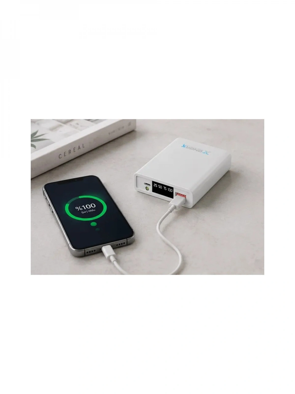 eNeRX ENR-P1025DC 10.000 mAh 2.1A LED Göstergeli Powerbank – Beyaz
