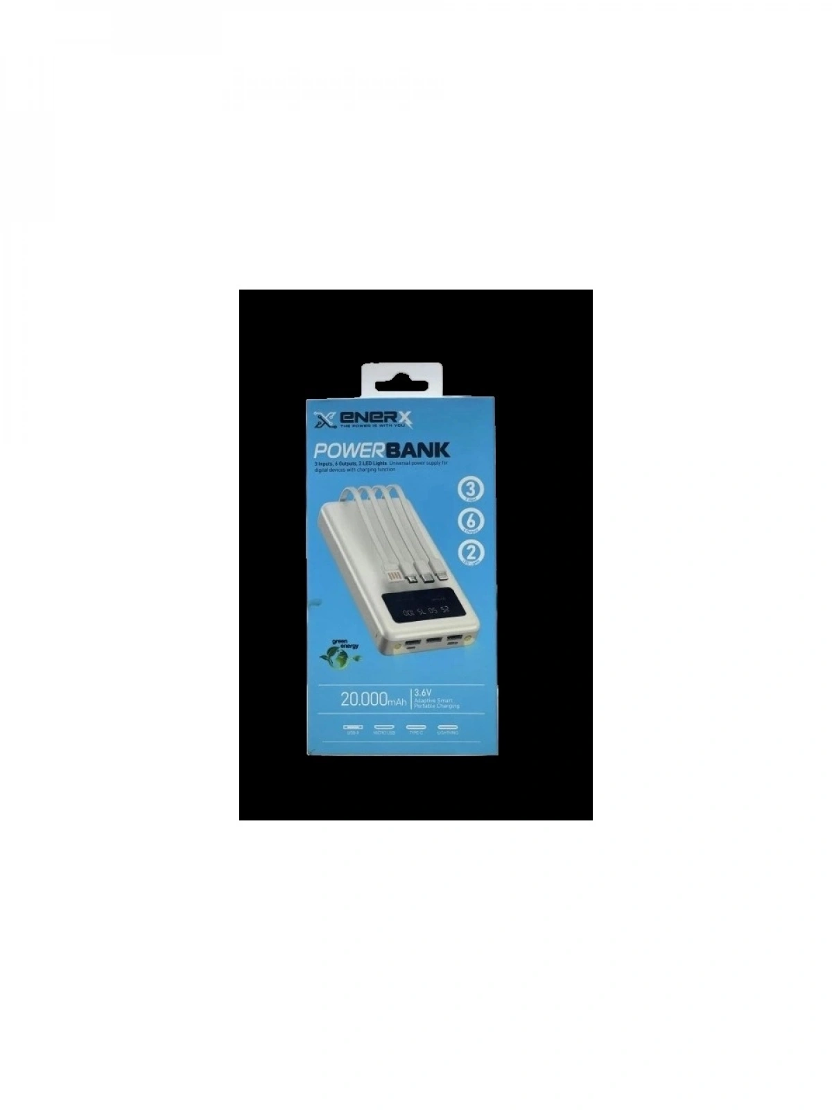 eNeRX ENR-P20DC 20.000 mAh 2.1A Dahili Kablolu Powerbank – Beyaz