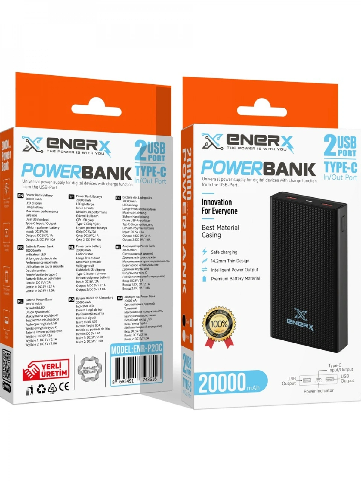 eNeRX ENR-P20C 20.000 mAh 2.1A Powerbank – Beyaz
