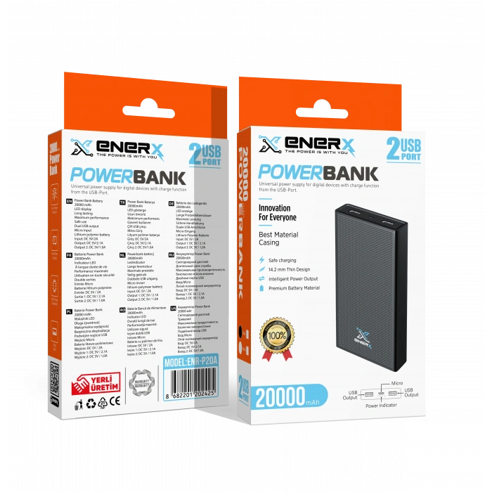 eNeRX Powerbank 20000 mAh 1.0 Amper ENR-P20A Siyah