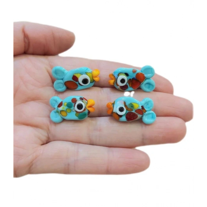 Murano Camdan Alacalı Turkuaz Cam Boncuklar