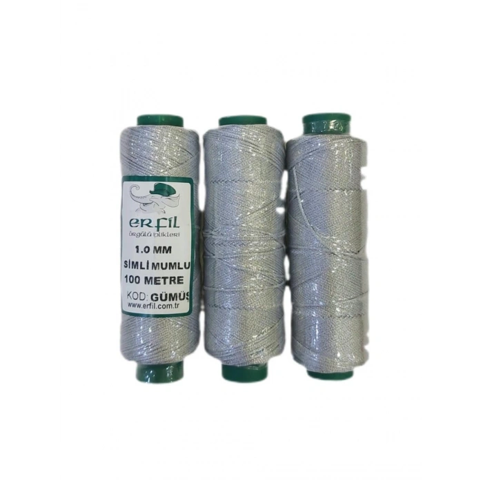 Erfil  Marka , Gümüş Simli Mumlu İpler , 1 mm , 100 Metre