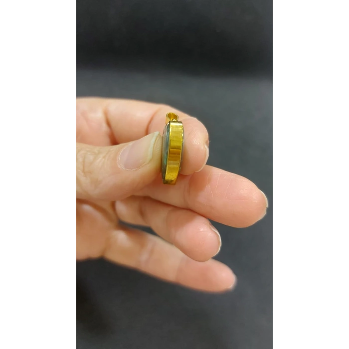 Doğaltaş Kalp Şeklinde Kolye Ucu, Çelik Çerçeveli , 25 mm