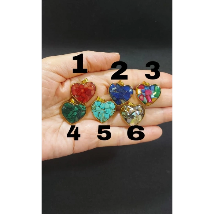 Doğaltaş Kalp Şeklinde Kolye Ucu, Çelik Çerçeveli , 25 mm