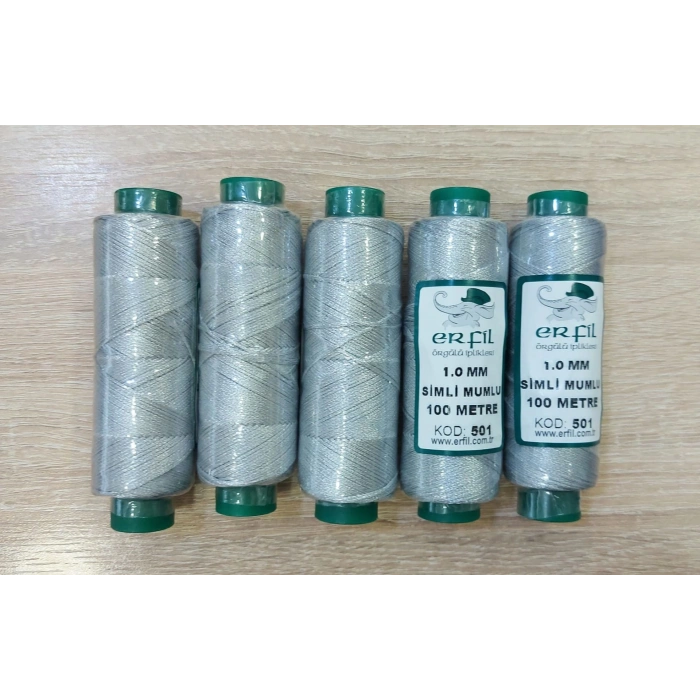 Gümüş Simli Mumlu İpler , 1 mm , 100 Metre