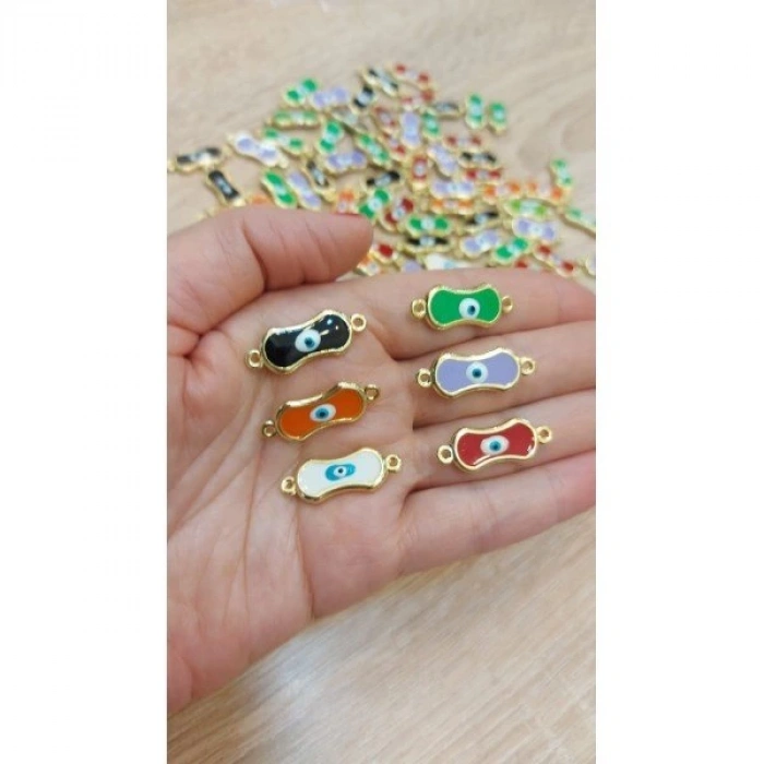 Mineli Ortası Basık Göz Boncuk , Çift Kulplu Bileklik İçin