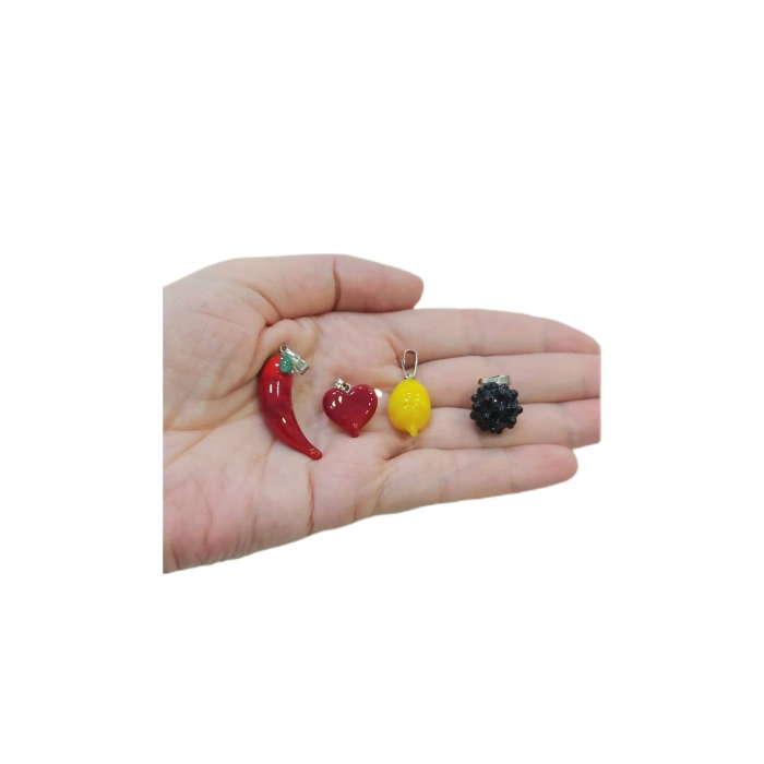 Murano Camdan Kalp, Limon ve Böğürtlen Kolye Ucu