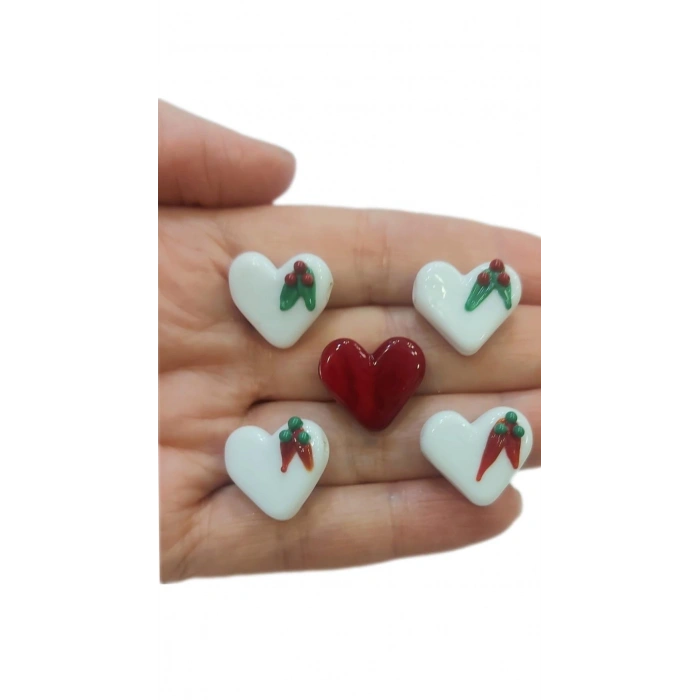 Murano Camdan Yılbaşı Beyaz- Kırmızı Kalpler