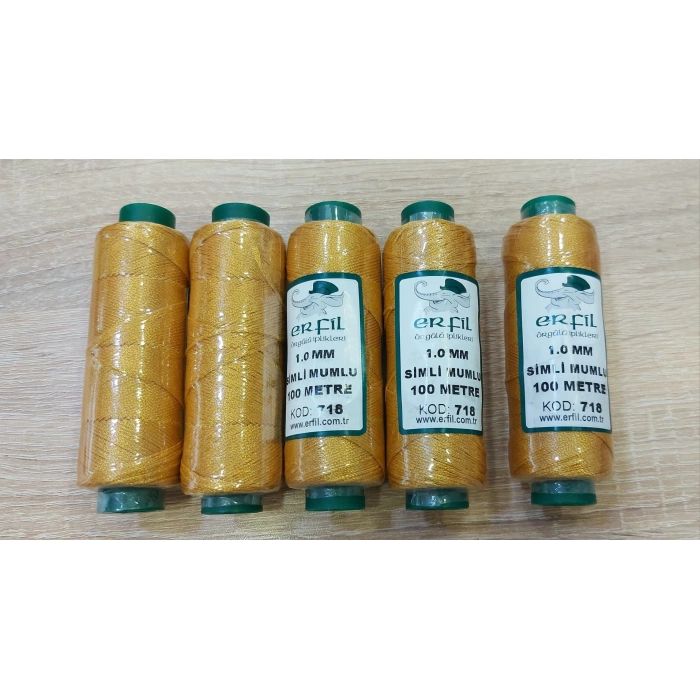 Parlak Altın Simli Mumlu İpler , 1 mm , 100 Metre