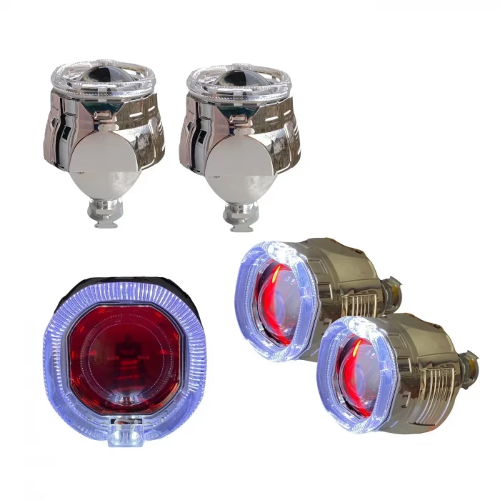 2.5 İNÇ KARE ANGELLI Bİ-XENON MERCEK BEYAZ ANGEL + KIRMIZI ŞEYTAN GÖZ G261S RED WHİTE