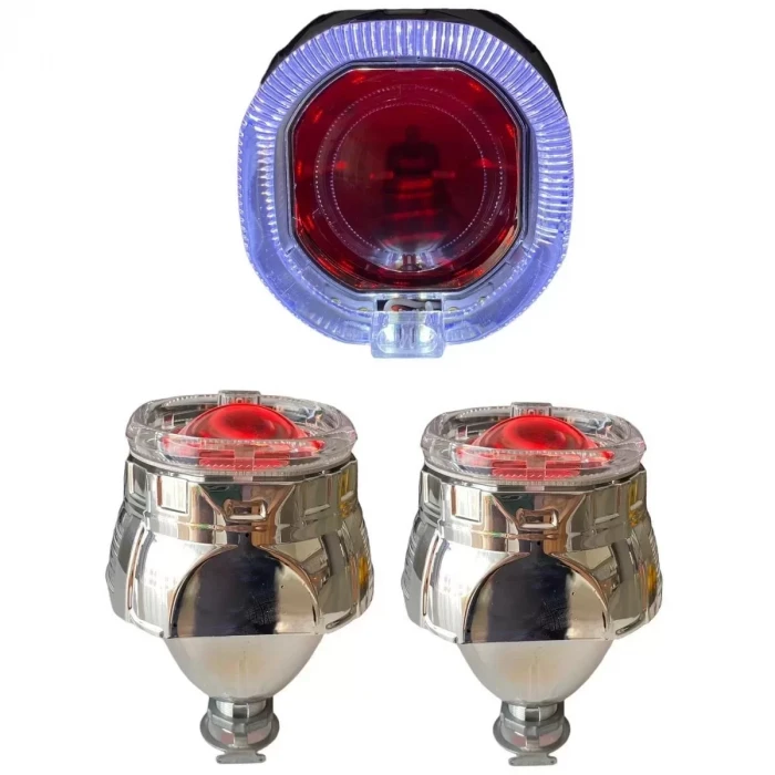 2.5 İNÇ KARE ANGELLI Bİ-XENON MERCEK BEYAZ ANGEL + KIRMIZI ŞEYTAN GÖZ G261S RED WHİTE