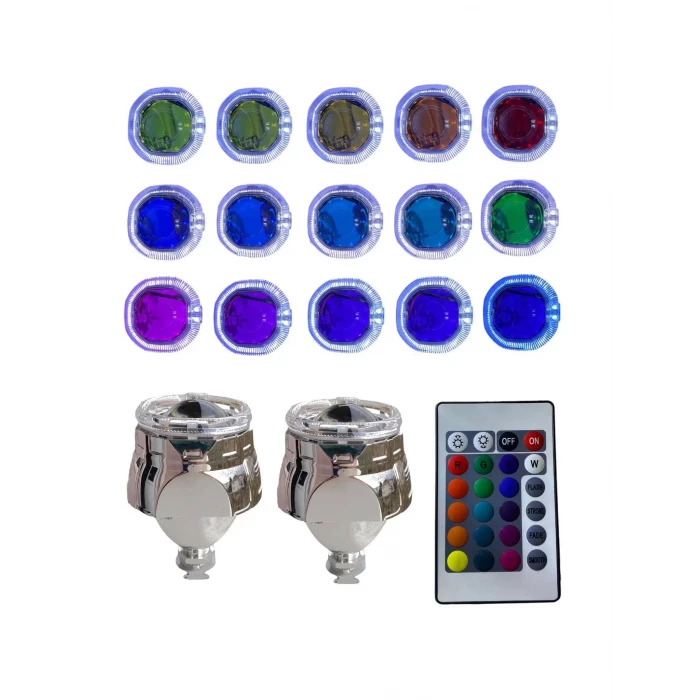 2.5 İNÇ KARE ANGELLI Bİ-XENON MERCEK BEYAZ ANGEL + RGB ŞEYTAN GÖZ