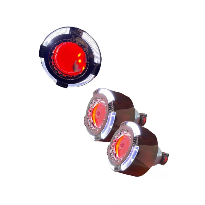 2.5 İNÇ KESİK YUVARLAK Bİ-XENON MERCEK BEYAZ ANGEL + KIRMIZI ŞEYTAN GÖZ