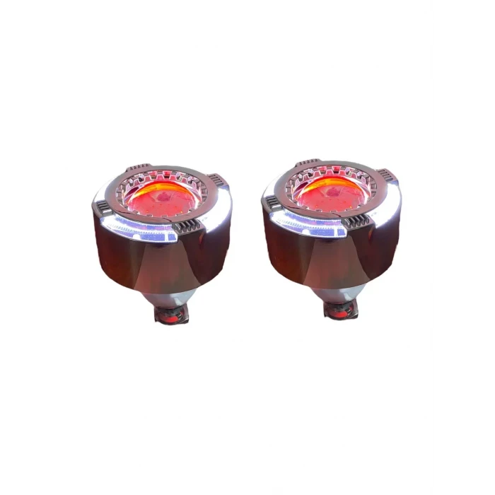 2.5 İNÇ KESİK YUVARLAK Bİ-XENON MERCEK BEYAZ ANGEL + KIRMIZI ŞEYTAN GÖZ