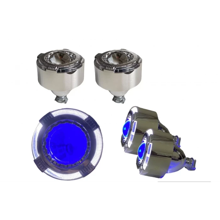 2.5 İNÇ KESİK YUVARLAK Bİ-XENON MERCEK BEYAZ ANGEL + MAVİ ŞEYTAN GÖZ