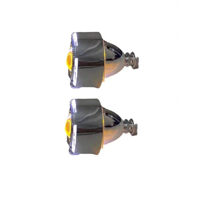 2.5 İNÇ KESİK YUVARLAK Bİ-XENON MERCEK BEYAZ ANGEL + TURUNCU ŞEYTAN GÖZ