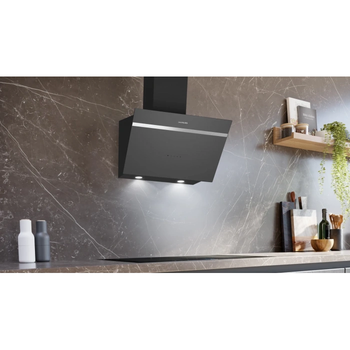 Siemens LC66KPJ70T iQ300 Duvar Tipi Davlumbaz 60 cm Şeffaf Gri Baskılı Cam