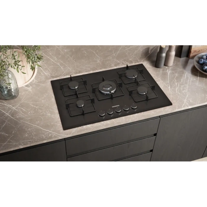 Siemens EN7B6QP30O iQ300 Gazlı Ocak 75 cm Sert cam, Siyah