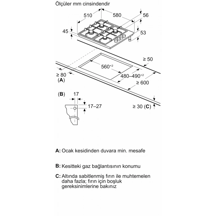 Siemens EB6C2PB80O Doğalgazlı Beyaz Ankastre Ocak