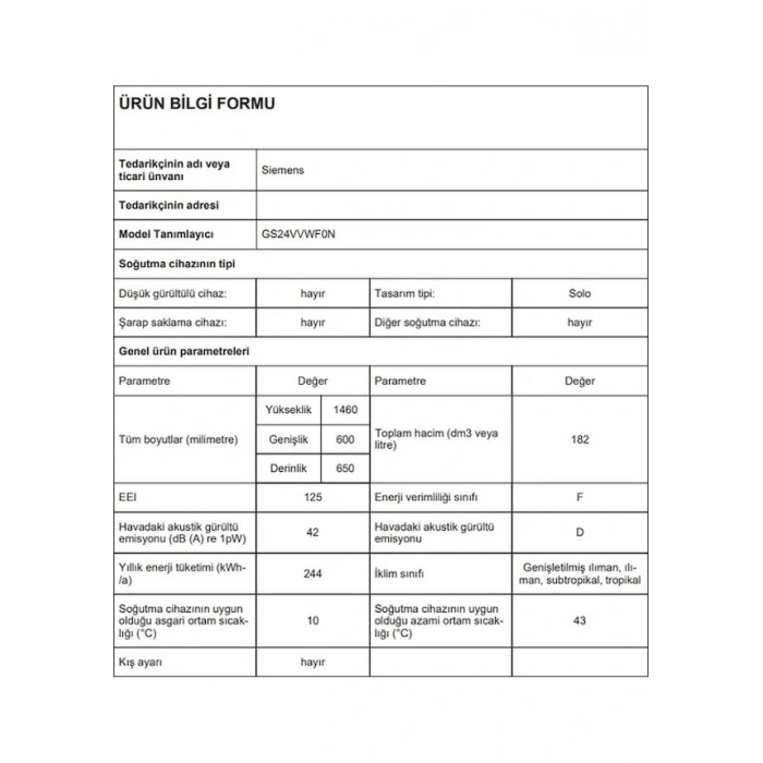 Siemens GS24VVWF0N 192 LT 6 Çekmeceli Dikey Derin Dondurucu