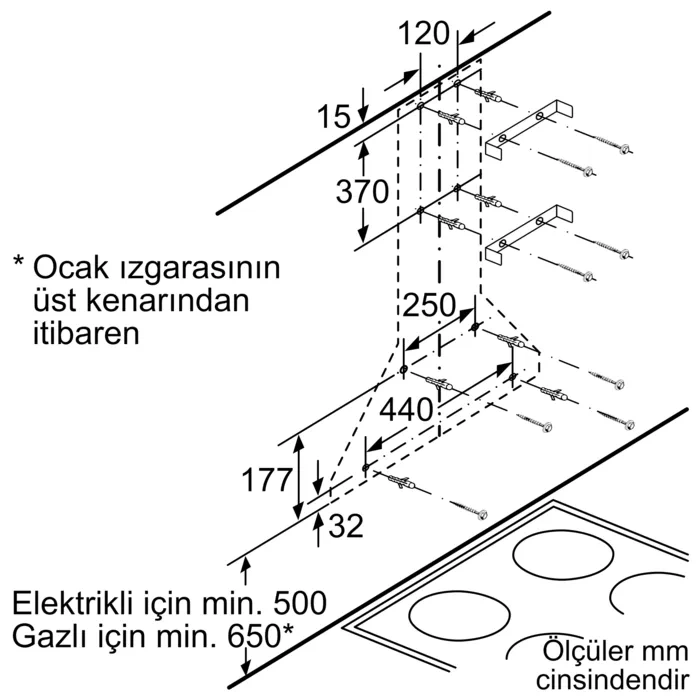 Siemens LC64PCC20T Beyaz Duvar Tipi Davlumbaz