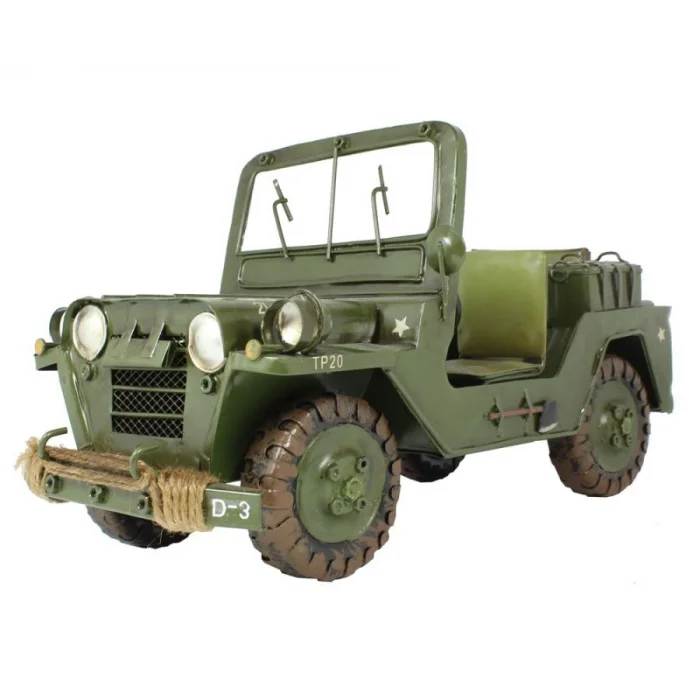1952 Model Army Jeep Elyapımı Eskitilmiş Biblo 28cm