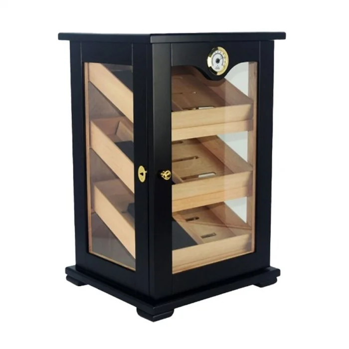 3 Raflı Puro Kutusu Humidor Kabinet Siyah 150s