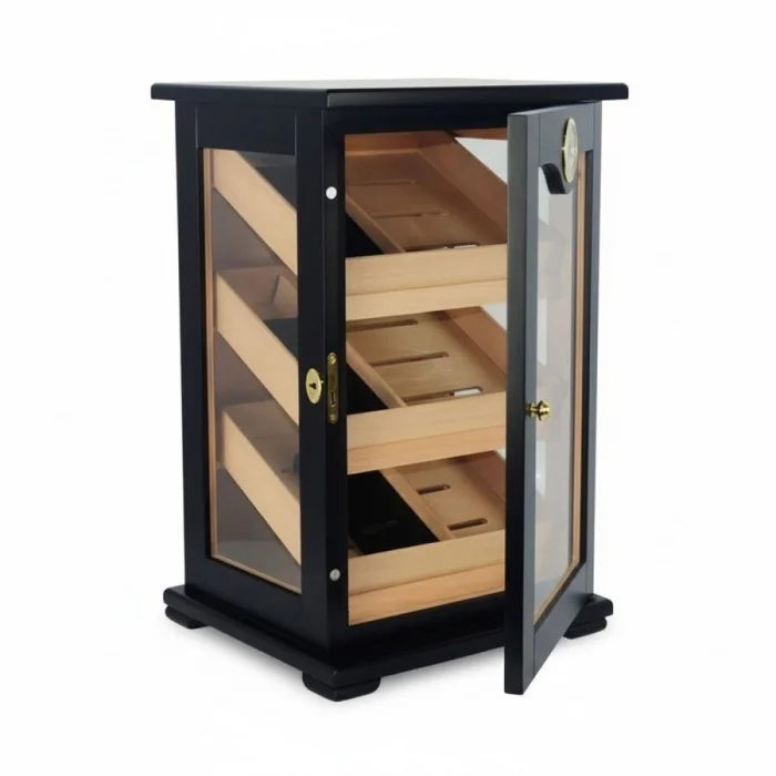 3 Raflı Puro Kutusu Humidor Kabinet Siyah 150s