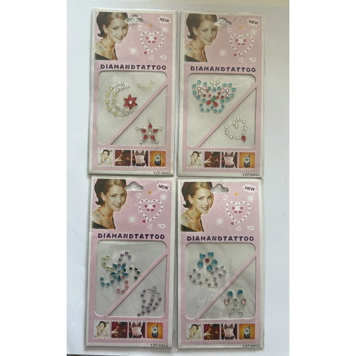 4 Adet Birden Mini Face Gems Kristal Yüz Taşı Seti