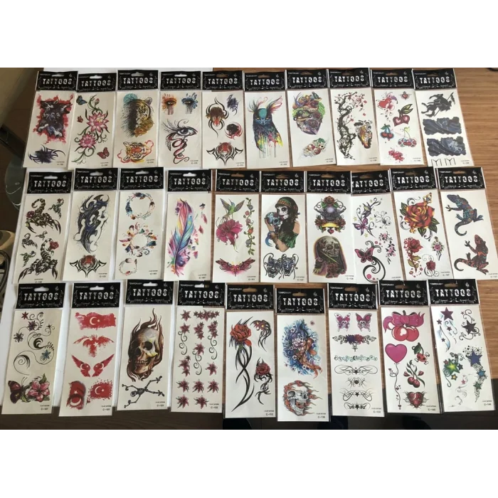 50 Adet Birden Sticker Yapıştırma Tattoo Dövme Seti Karışık Desen