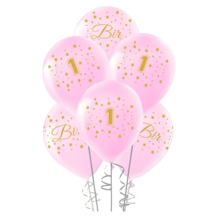 Altın 1 Yaş Baskılı Pembe Balon 12