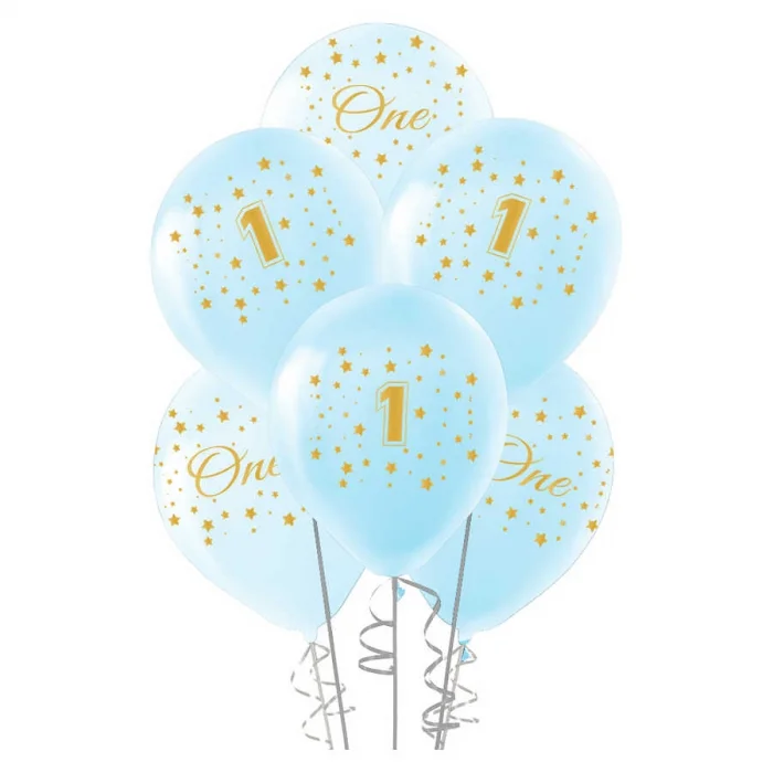 Altın First Year Baskılı Mavi Balon 12